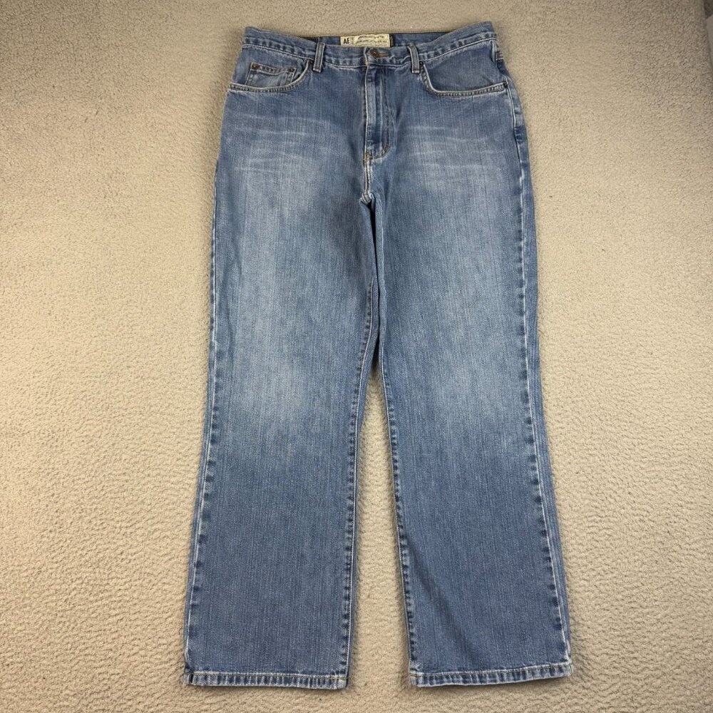 American Eagle Jean Mens 34x30 Blue Denim Straight Leg Cotton Relaxed Fit Modern